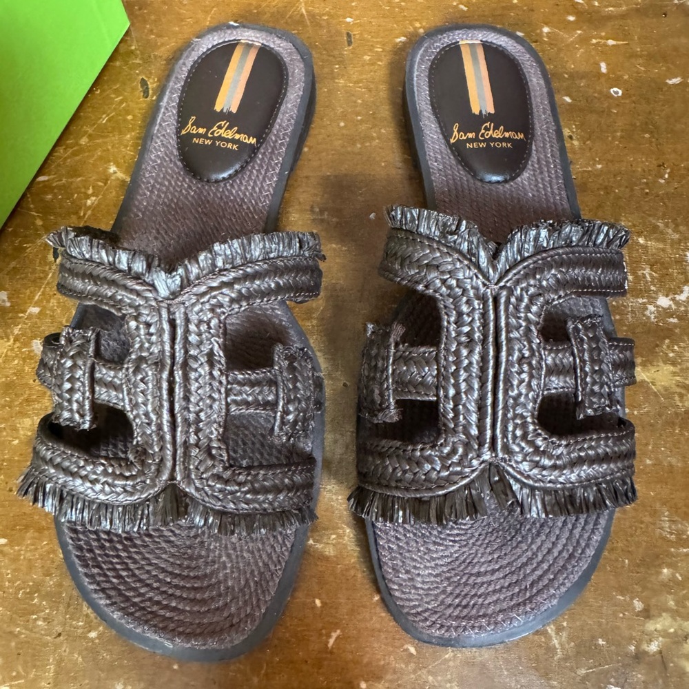 Sam Edelman Chocolate Raffia Slides